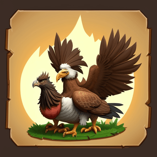 AI generated: A mighty turkey in the style of Hearthstone. The turkey rides on a racing eagle. 