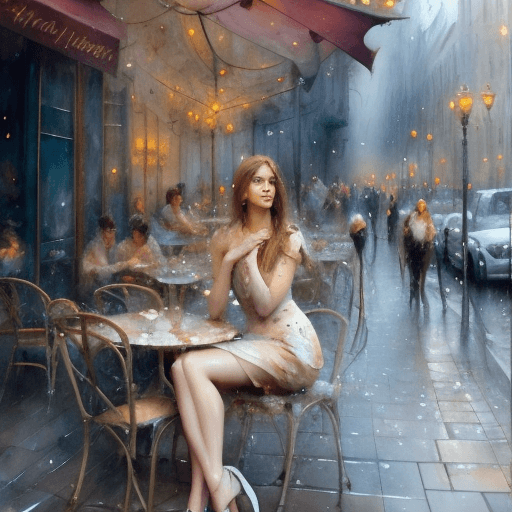 AI generated: a stunningly beautiful young woman sitting in a Parisian street café, portrait by Willem Haenraets, ...