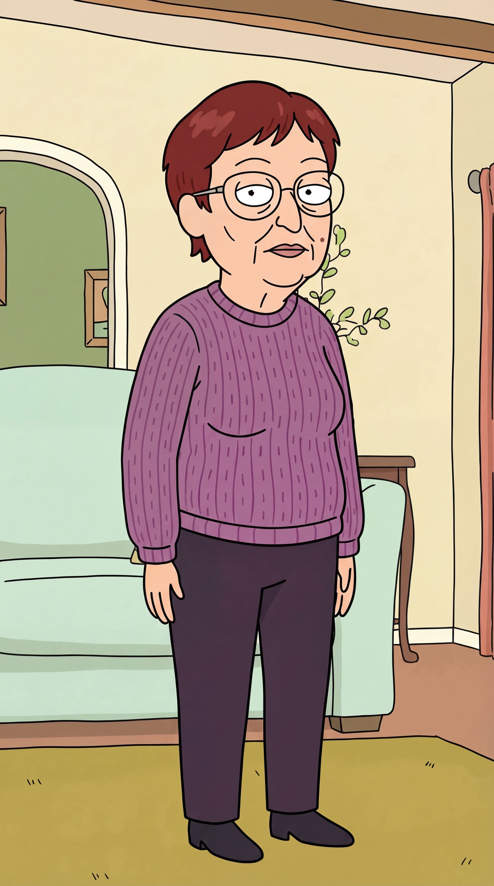 AI generated: remove her hand from the pocket make her hand to sit naturally.