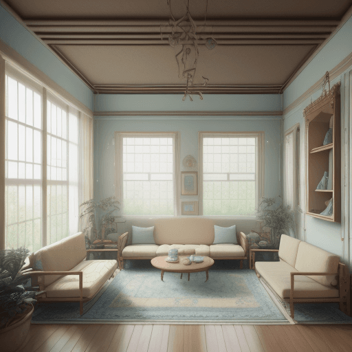 AI generated: High resolution photography interior design, dreamy sunken living room conversation pit, wooden floo...