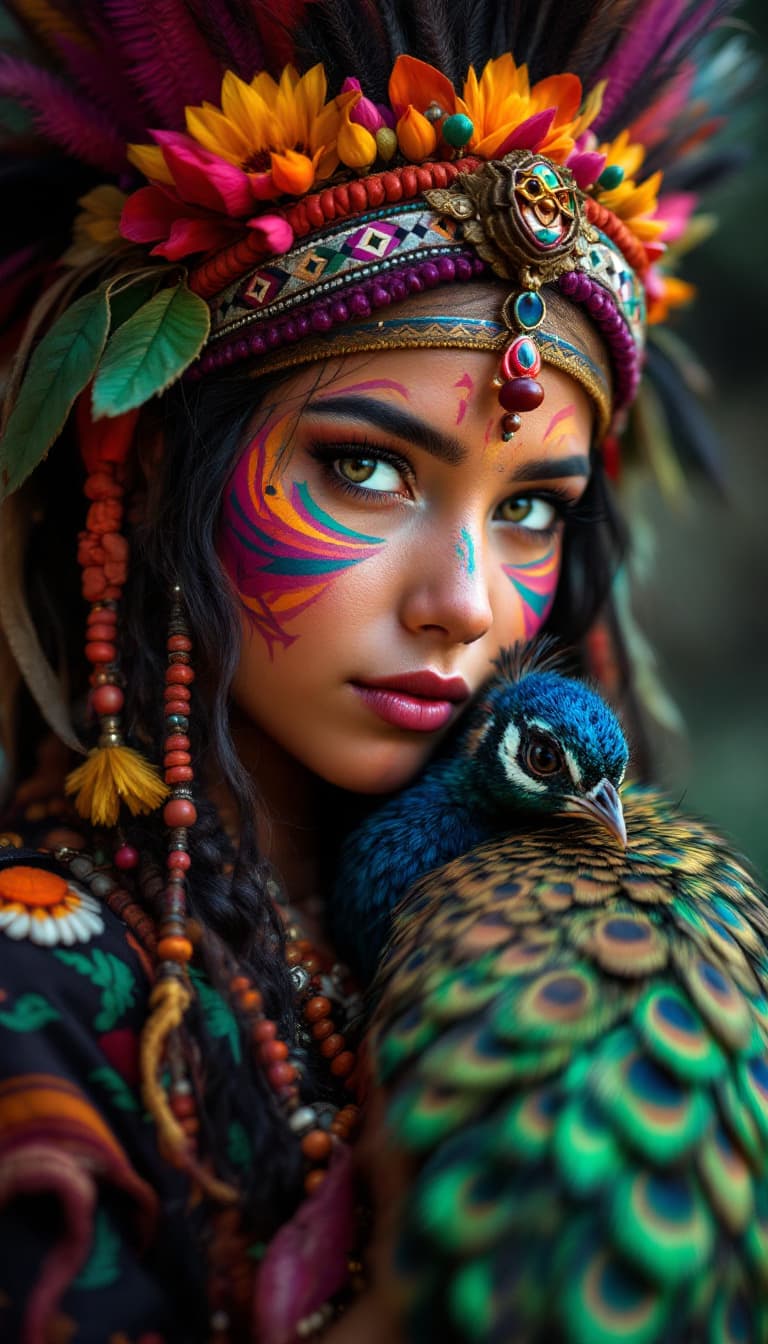 AI generated: a native american indian, with very
colorful clothes, wild style girl 4k.
holding in her arms a baby...