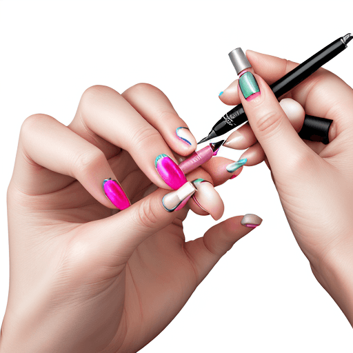 AI generated: HD , ultra Hd, High resolution, feminine woman hand, holding a nail pen, this is a logo for a nail a...