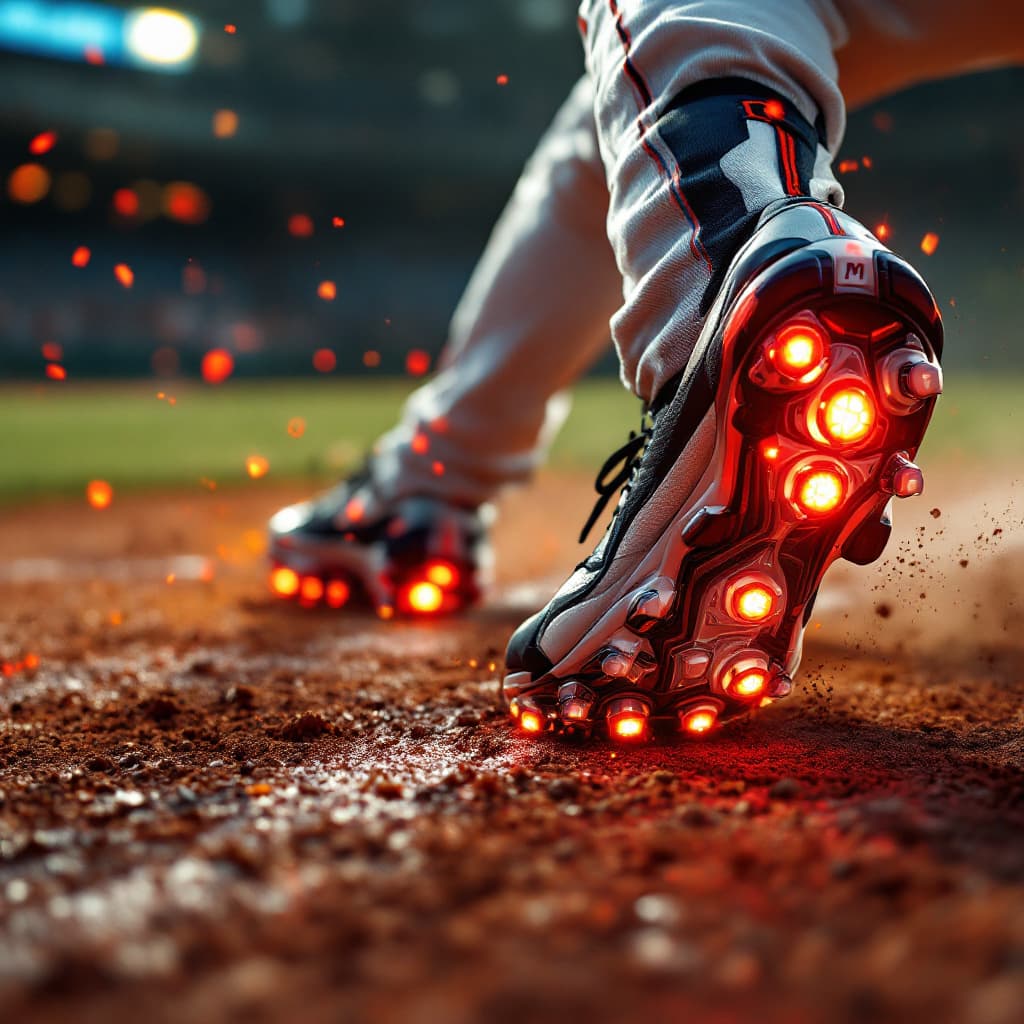 AI generated: Photo of a ultra realistic baseball player sliding into second base. Make his cleats electrified wit...
