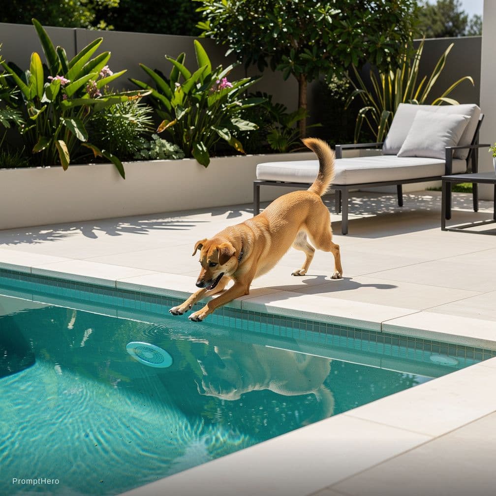 AI generated: Naked doggy pose pool side
