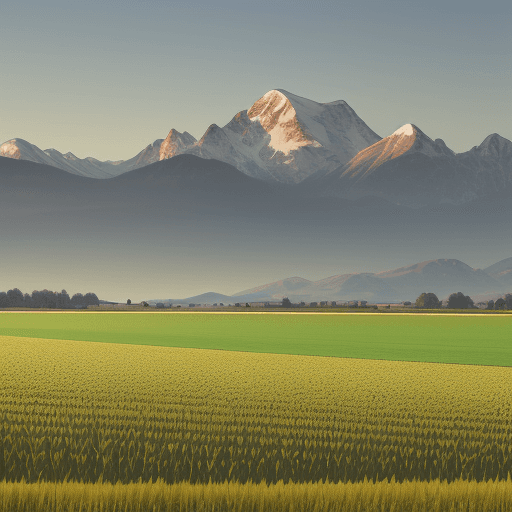 AI generated: sown  field with mountains in the background 
flat style