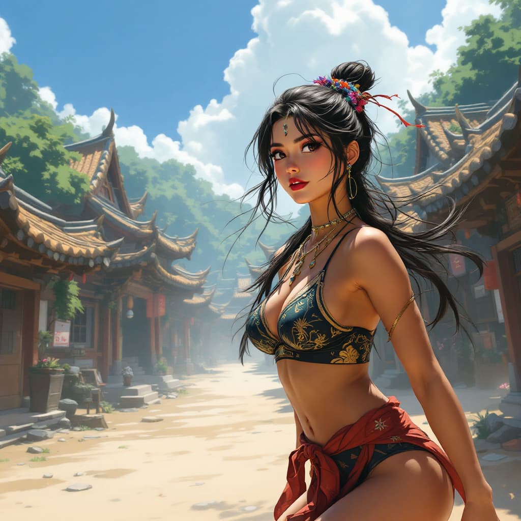AI generated: Muaythai woman in ghibli style