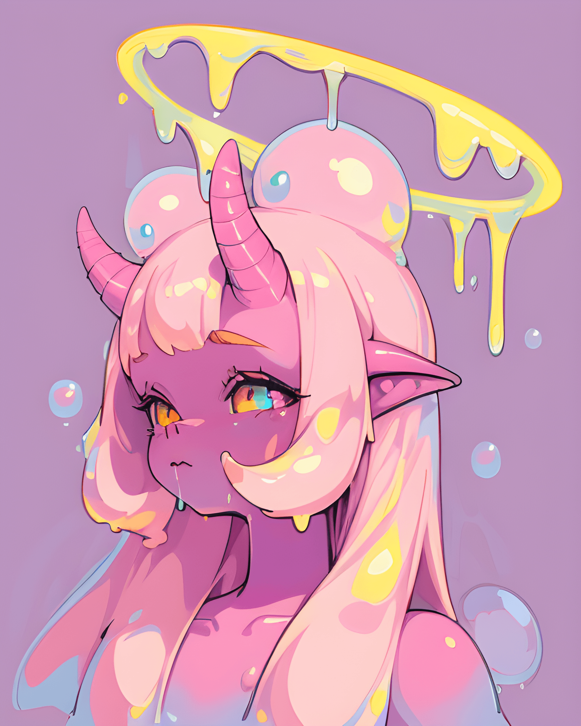 AI generated: a drawing of a girl with horns on her head, a digital painting, inspired by loish, trending on devia...