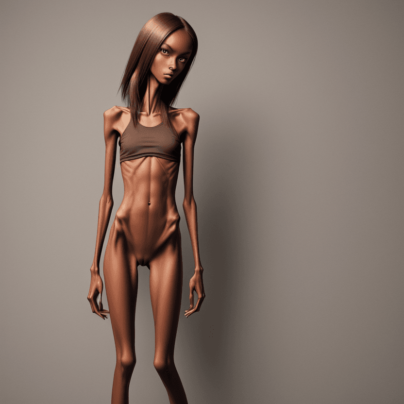 AI generated: extreme skinny brown skinned slender face of skinny (almost anorexic) girl