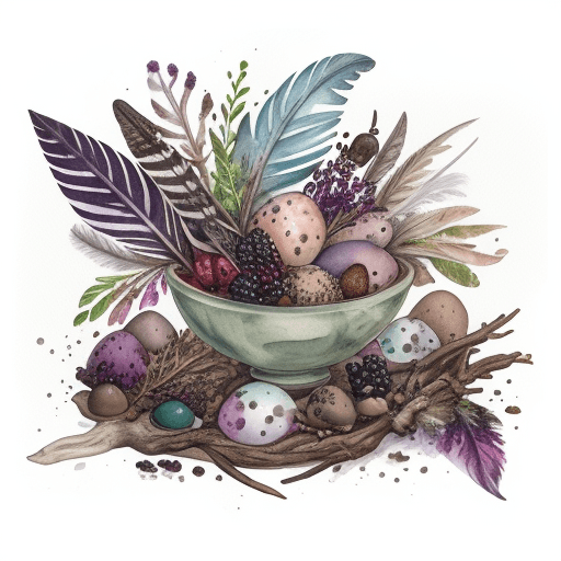 AI generated: hyper realistic colorful watercolor with muted pastel color scheme, t-shirt design, foraging theme w...