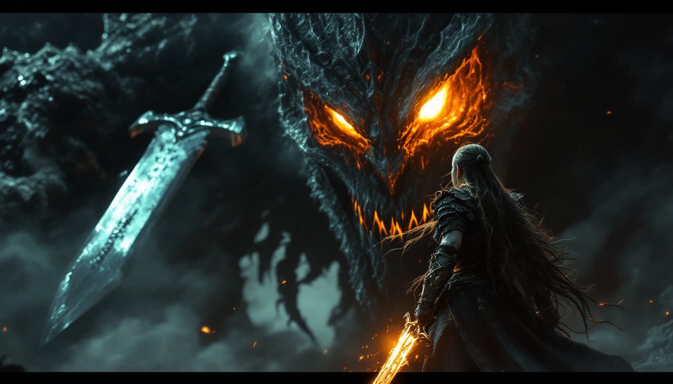 AI generated: In this captivating dark fantasy cinematic photo, a powerful barbarian woman dressed in light chainm...