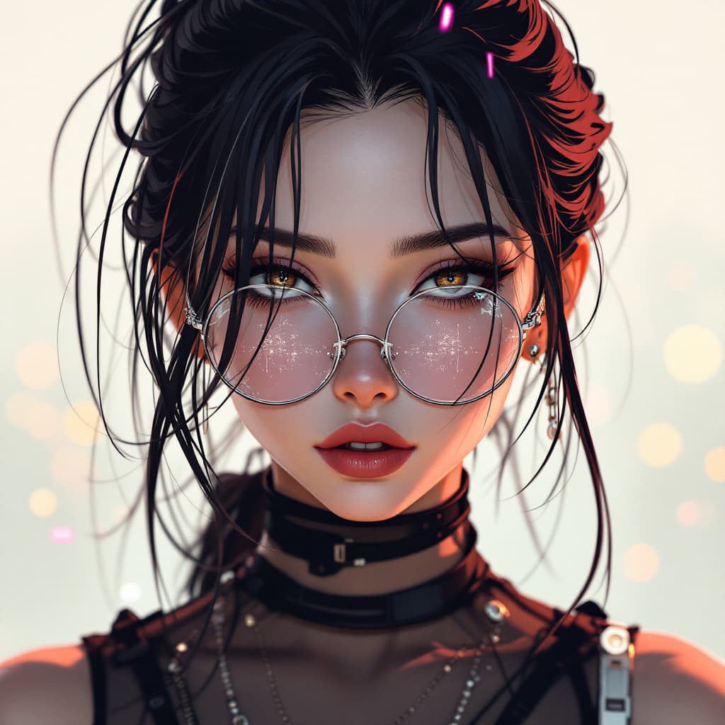 AI generated: snthwve style| portrait of an anime Ghibli Akihiko Yoshida style| woman| cyberpunk| synthwave| sci f...
