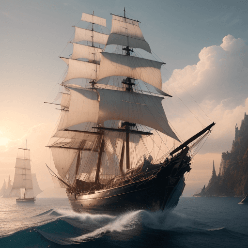 AI generated: Photo of a ultra realistic sailing ship, dramatic light, pale sunrise, cinematic lighting, battered,...
