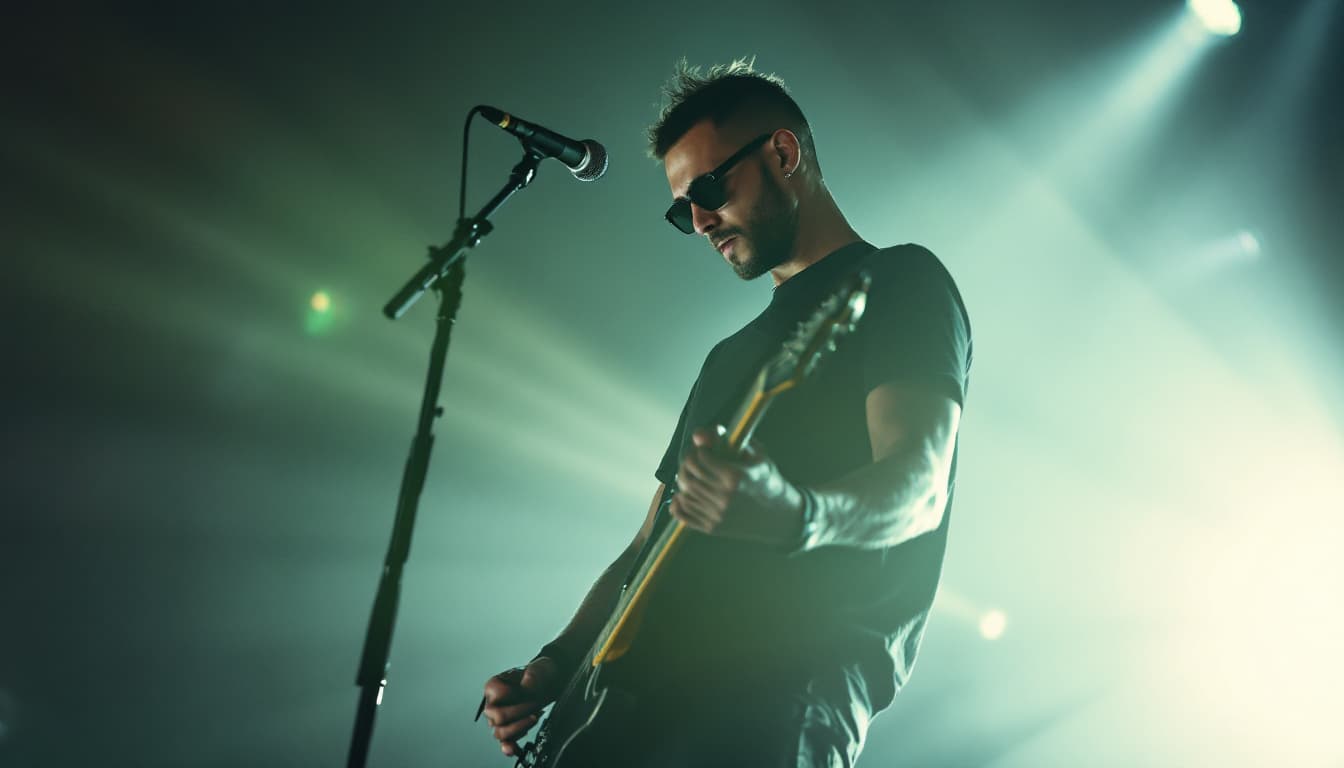 AI generated: musician with guitar, lighting from behind, edgy style,R&B looking, 