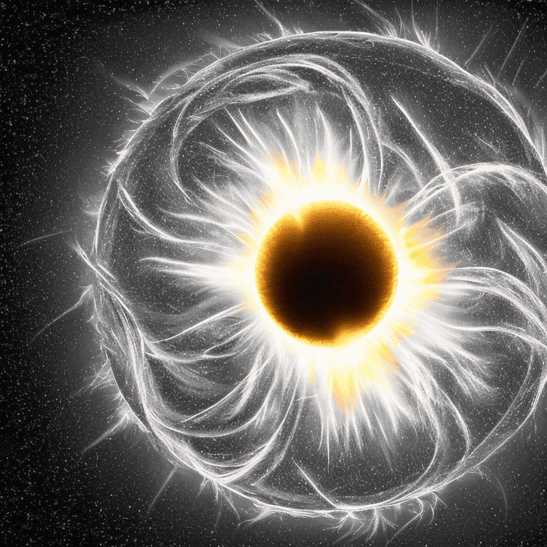 AI generated: realistic sun as a fireball in white on a black background