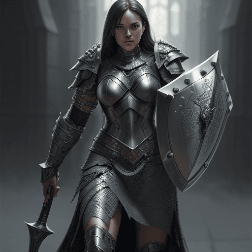 AI generated: 8k a suit of chain mail armor wielding a shield and a warhammer, by Raymond Swanland Greg Rutkowski ...