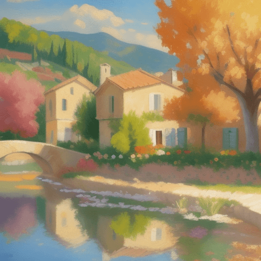 AI generated: impressionist painting on canvas of Provence, in the style of impressionist masters, warm colors, de...