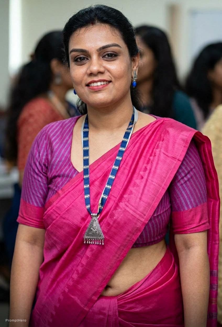 AI generated: Showing navel by lifting up top saree