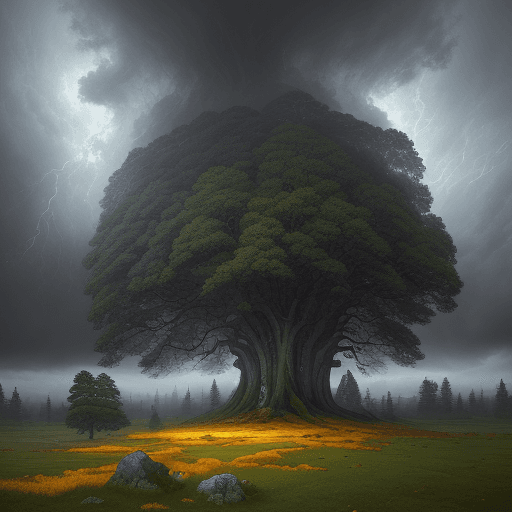 AI generated: 
landscape in Brittany, surrounded by trees, sun, foggy, massive storm clouds, Ivan Shishkin, Victo ...