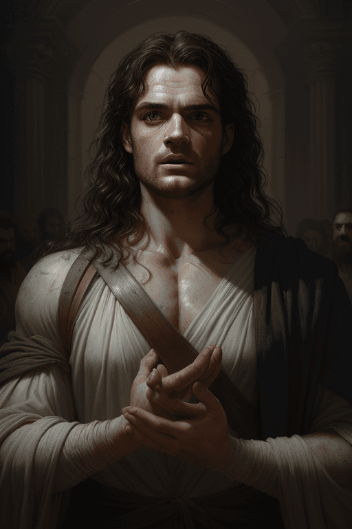 AI generated: breathtaking soft painting The Resurrection of Lazarus, realistic symmetrical facial features, oil p...