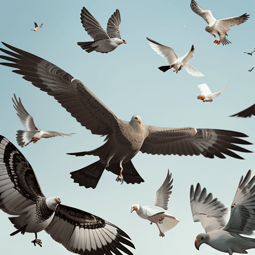 AI generated: animal, bird, bird_on_head, bug, butterfly, crow, day, dove, eagle, flock, flying, outdoors, parrot,...