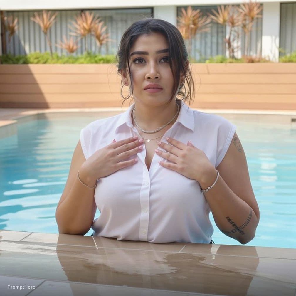 AI generated: Open shirt, holding nipples