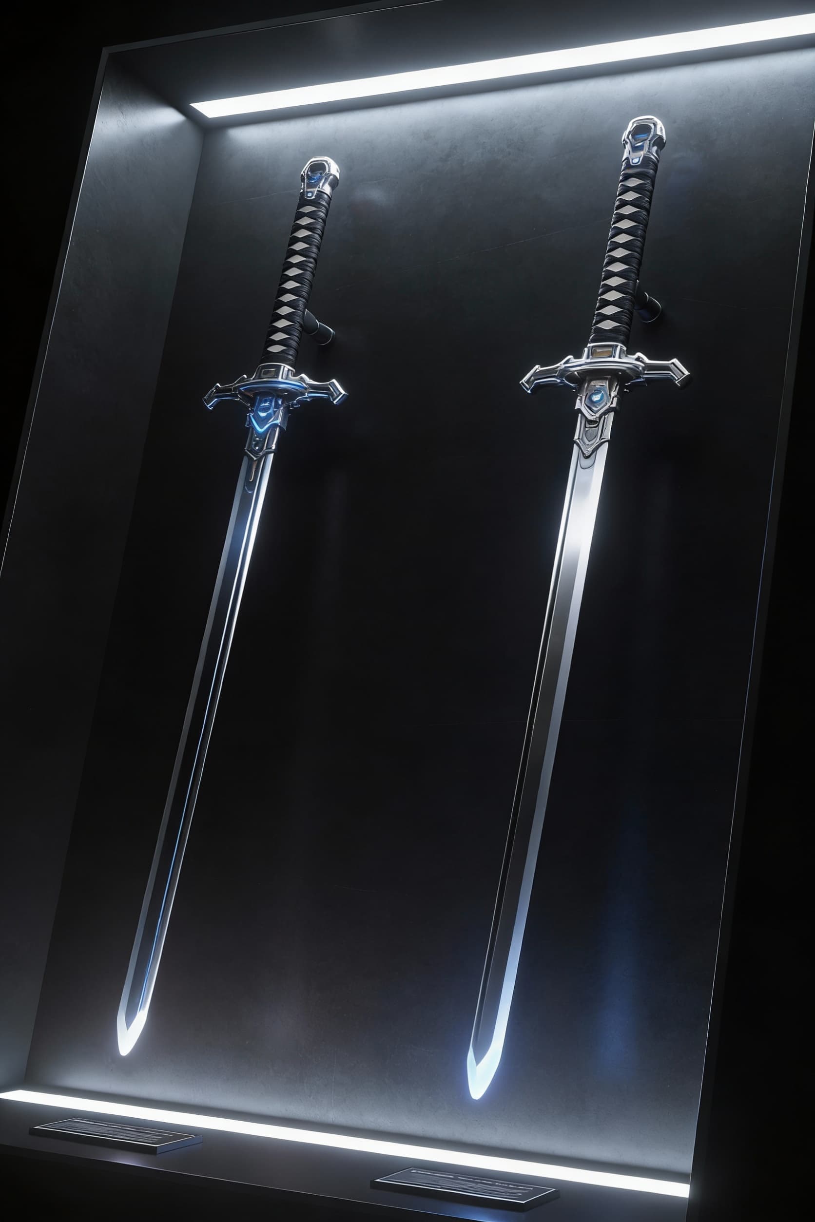 AI generated: Create new Katana energy swords and give a display to showcase the sword's beauty and design. Show i...