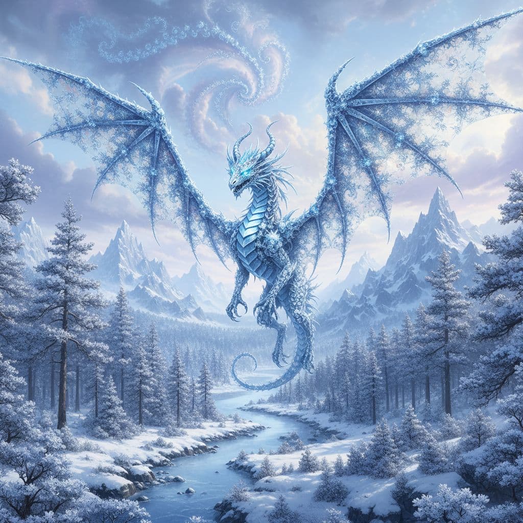 AI generated: fractal ice dragon in nature fractal

