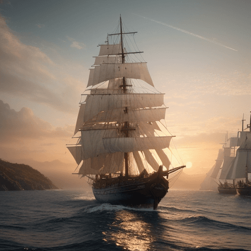 AI generated: Photo of a ultra realistic sailing ship, dramatic light, pale sunrise, cinematic lighting, battered,...