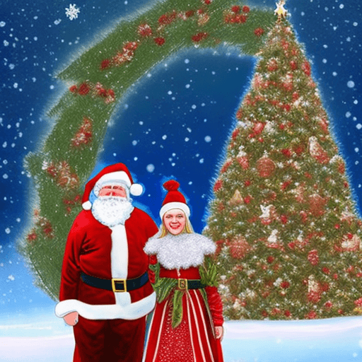 AI generated: The image captures a picturesque winter landscape with a beautifully decorated Christmas tree adorne...