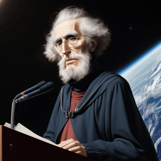 AI generated: Odd philosopher giving a speech in space 

