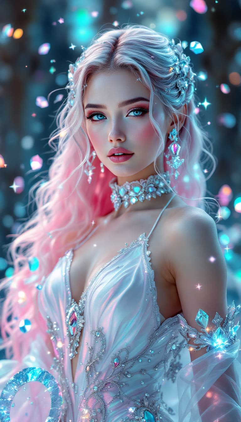 AI generated: An ultra-realistic, full-body portrait of a captivating celestial illusionist woman, radiating ether...
