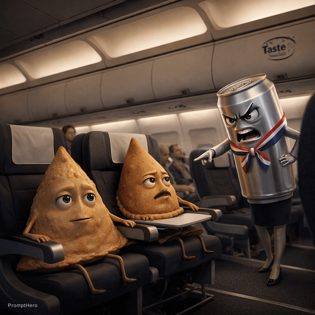 AI generated: 🥟 Character 1 – Triangular Samosa (Right Seat)
Classic triangular samosa shape
Sharp defined crispy...