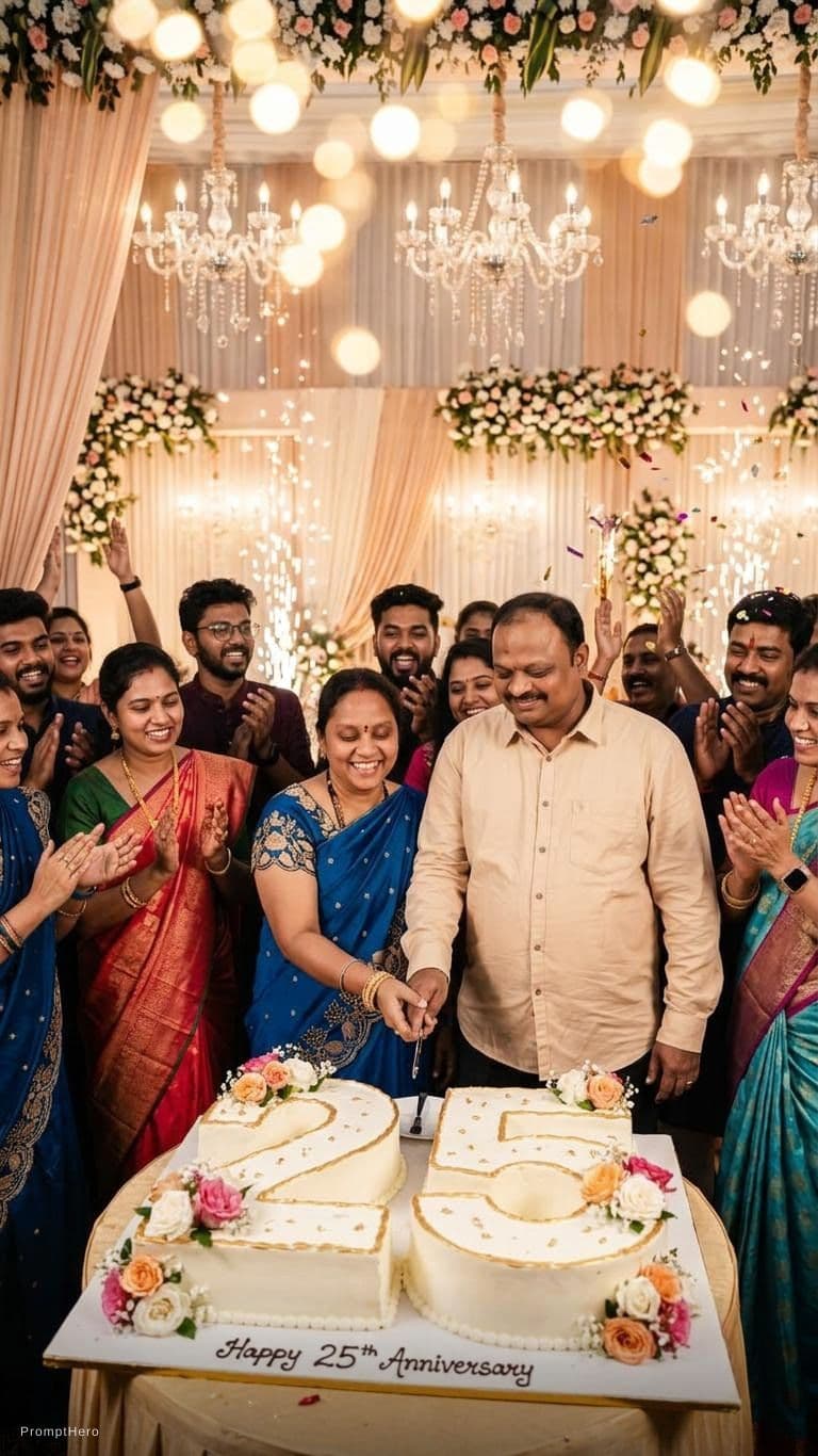 AI generated: bright crowded wedding scene, a pair man and a woman holding a knife about to cut (a cake shaped as ...
