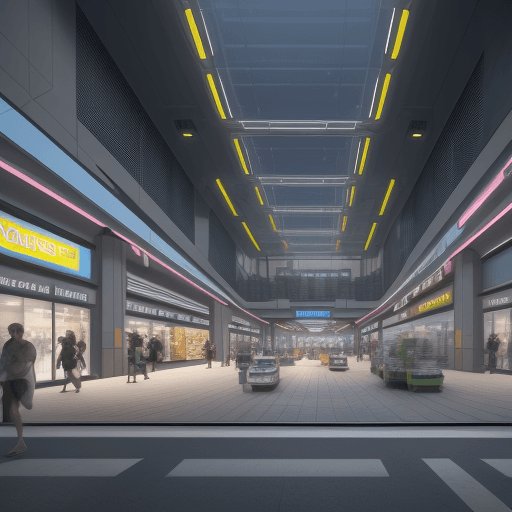 AI generated: Generate a futuristic commercial shopping complex render