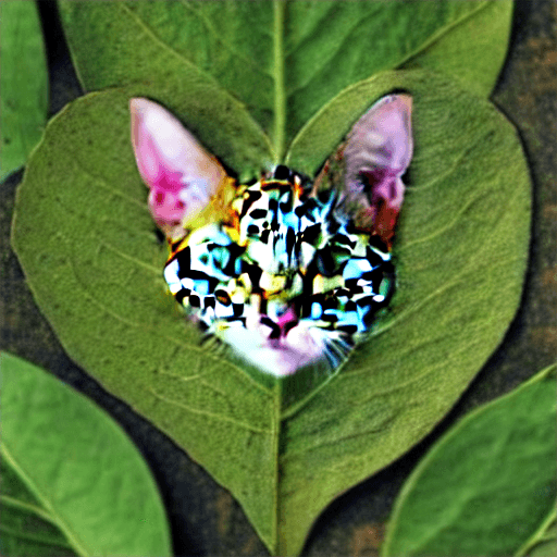 AI generated: A realistic photo of a cat made out of leaves and flowers the outline is shaped as a heart
