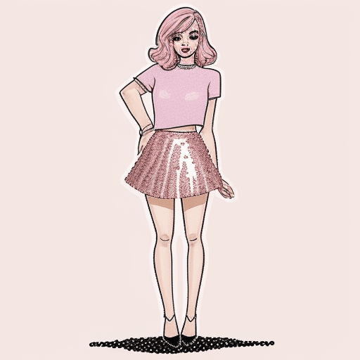 AI generated: pink sequin skirt cartoon drawing