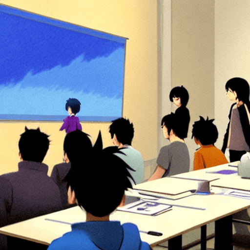 AI generated: Group of people in a room watching a presentation on the whiteboard
, Digital 2D, animado por Kyoto ...
