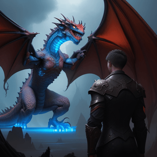 AI generated: two people are standing under a dragon watching other skulls, in the style of concept art, light sky...