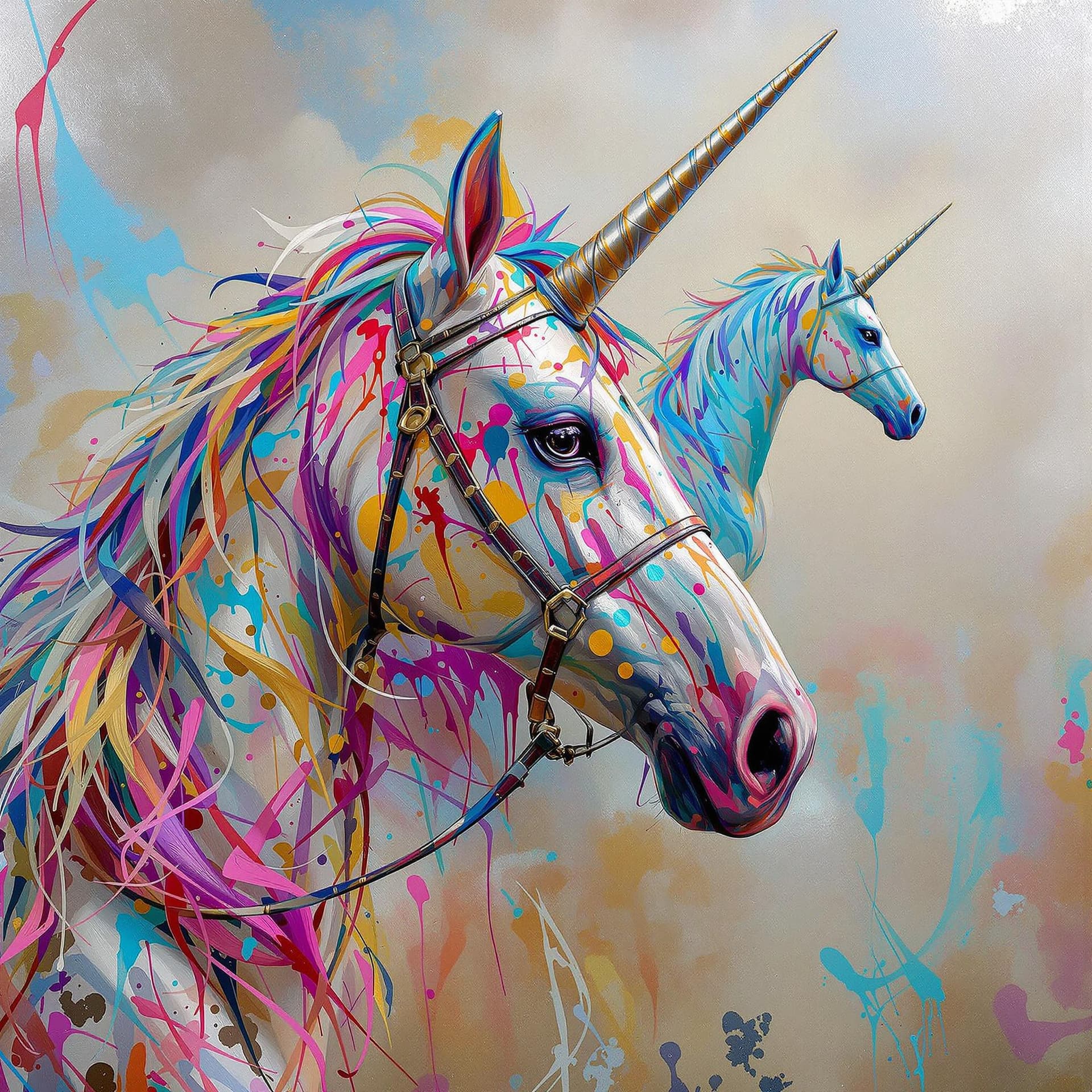 AI generated: Indian woman on her unicorn has painted it with colorful colors, in the style of petrina hicks, kim ...