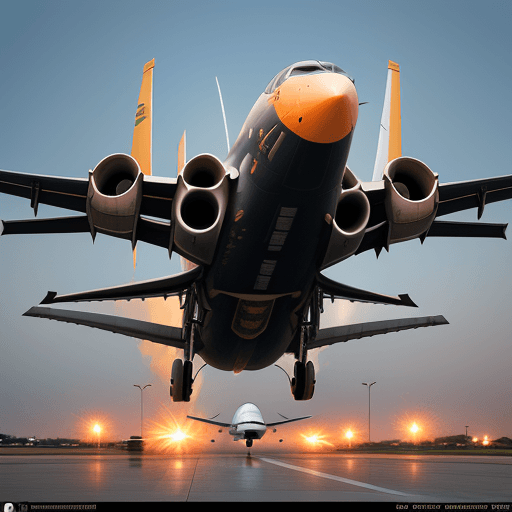 AI generated: High resolution photograph on airport runway with boeing 737 from gol company in brazil, fighter pla...