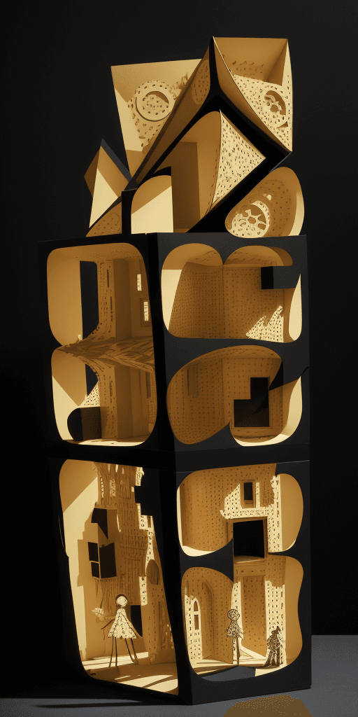AI generated: (16k laser cut 4d art rfktrstyle It made the children laugh and play), ((depth)), (Cubist Fragmentat...