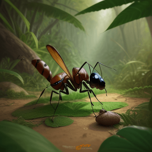 AI generated: Illustrate the ant's wisdom and the consequences of the grasshopper's actions.  is in jungle Disney ...