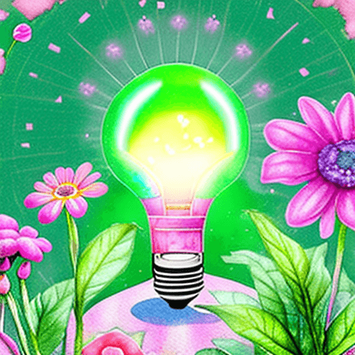 AI generated: Hyper realistic tiny flower garden inside of a pink lightbulb, flickering lights, iridescent vapor, ...