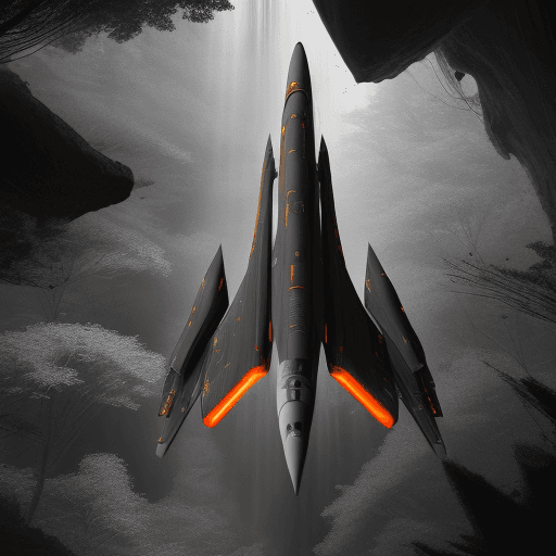 AI generated: Futuristic Concept Space Craft with Military Jet features and metallic orange with matte black and w...
