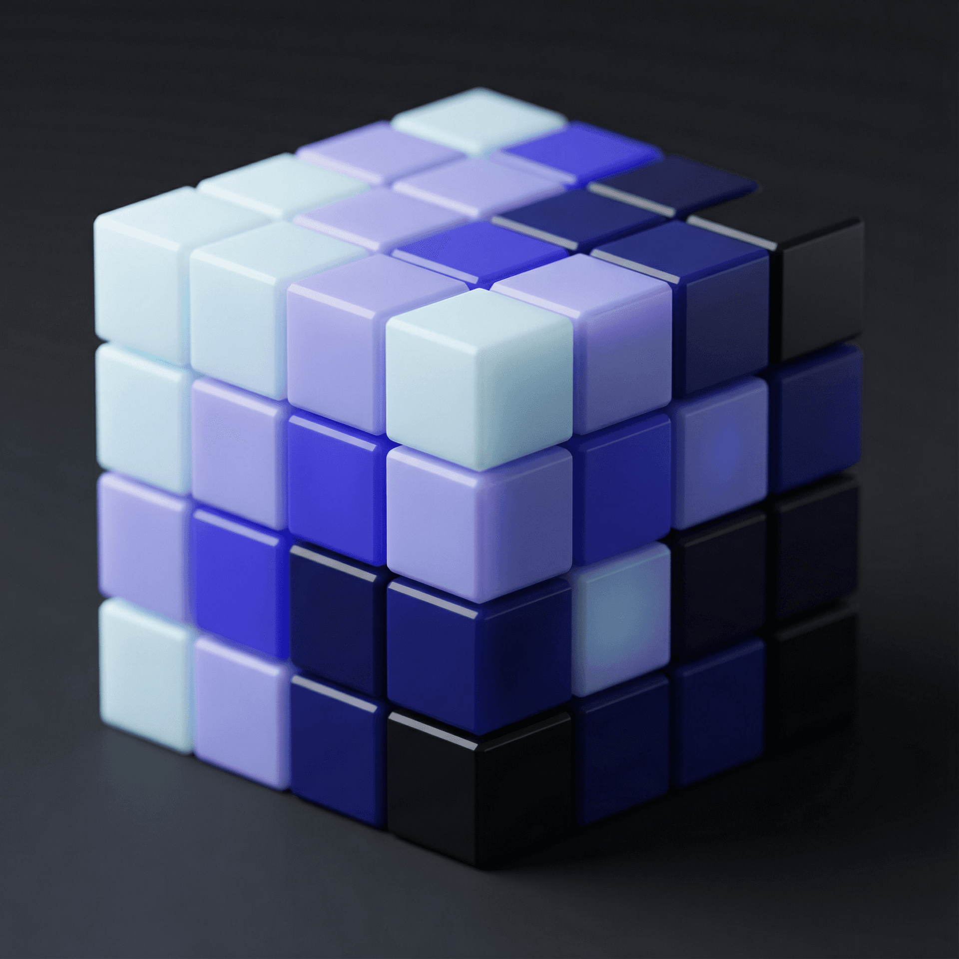 AI generated: Ultra-clean abstract 3D product render of a cube composed of smaller cubes,
modular voxel structure ...