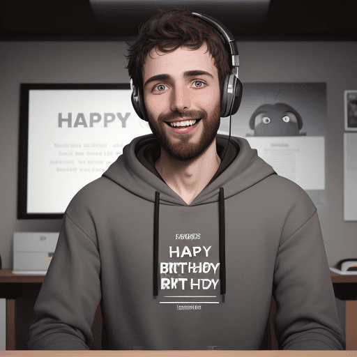 AI generated: A young, thin, smiling man with pale Caucasian skin, sparse, very short dark brown hair with lots of...