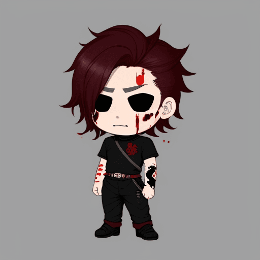AI generated: (sacrier:1.1), happy, simple background, chibi, 1boy, solo, full body, black background, flat color,...