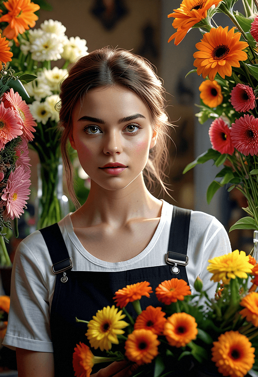 AI generated: An image of florist girl,  surreal self-portraits, highly detailed, natural beauty, natural skin, na...