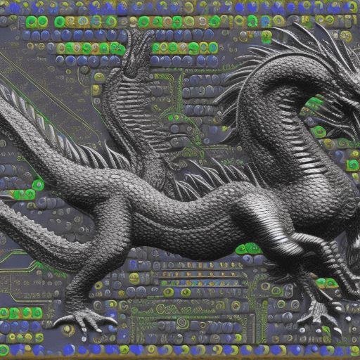 AI generated: dragon made from circuit board tracks writing software
