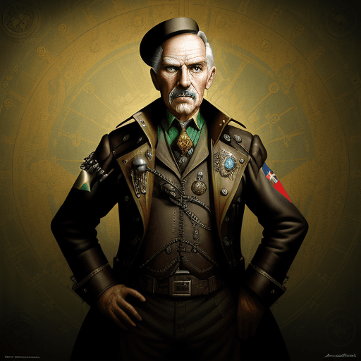 AI generated: an older man, in the style of steampunk, atompunk, aaron jasinski, intense lighting and shadow, baro...